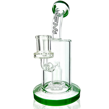 AFM 8" Wave UFO Perc Glass Dab Rig with Bent Neck and Green Accents - Front View