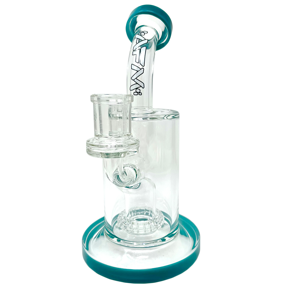 8" AFM Wave UFO Perc Glass Dab Rig with Bent Neck and Showerhead Perc, Front View