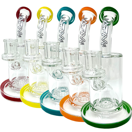 Assortment of 8" AFM Wave UFO Perc Glass Dab Rigs with Bent Neck and Color Accents