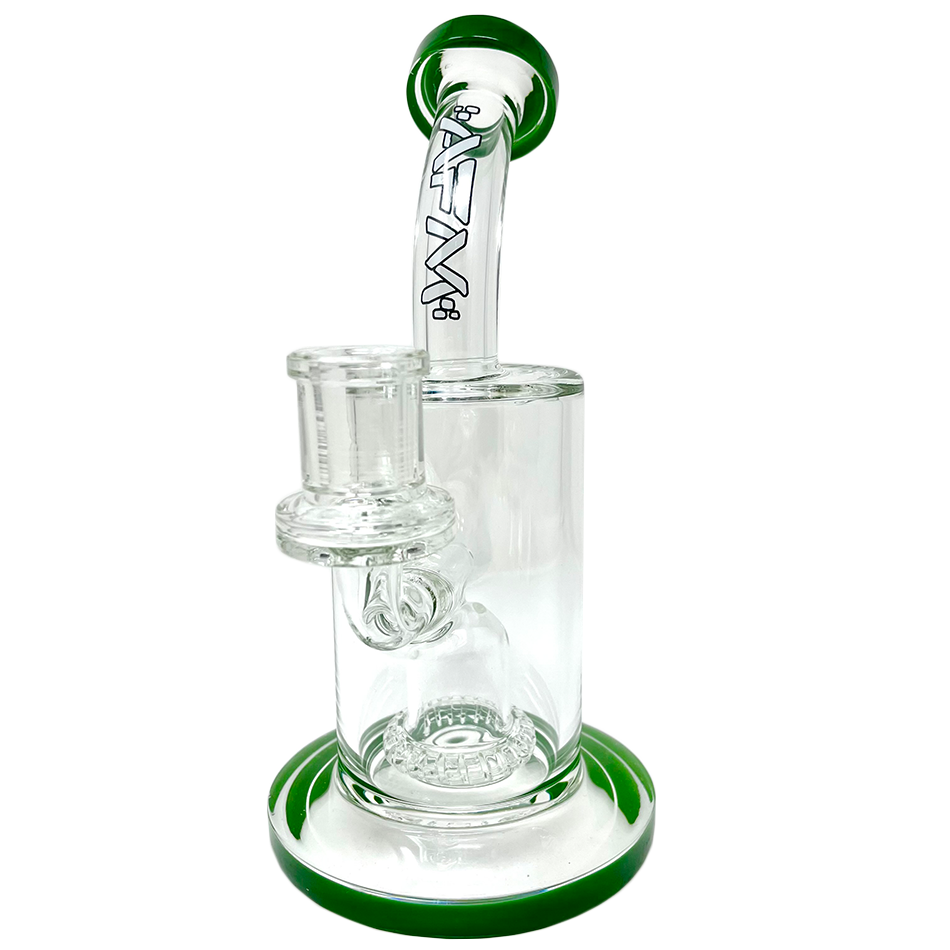 8" AFM Wave UFO Perc Glass Dab Rig with Bent Neck and Showerhead Perc, Front View