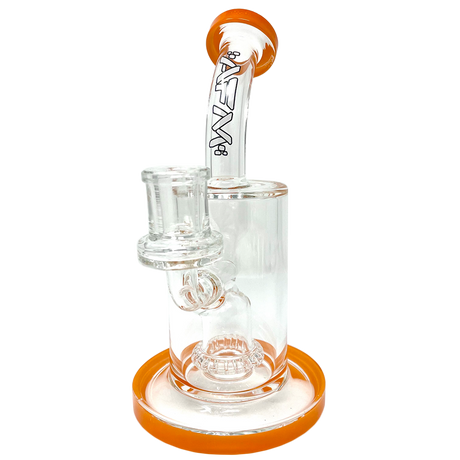 8" AFM Wave UFO Perc Glass Dab Rig with Bent Neck and Orange Accents - Front View