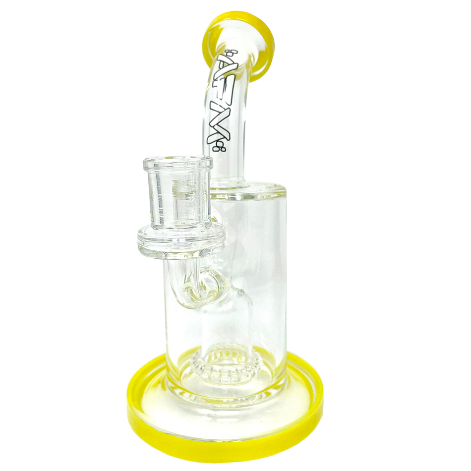 8" AFM Wave UFO Perc Glass Dab Rig with Bent Neck and Yellow Color Accents