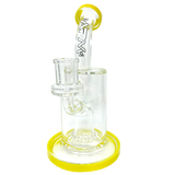 8" AFM Wave UFO Perc Glass Dab Rig with Bent Neck and Yellow Color Accents