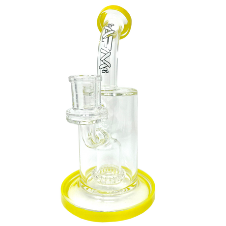 8" AFM Wave UFO Perc Glass Dab Rig with Bent Neck and Yellow Color Accents