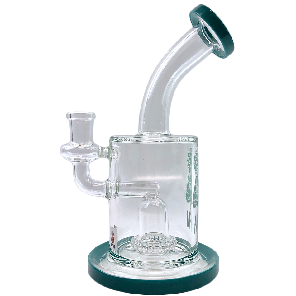 8" AFM Wave UFO Perc Glass Dab Rig with Bent Neck and Showerhead Perc, Front View