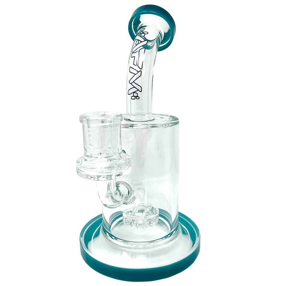 AFM 7.5" Mayflower Shower Head Glass Dab Rig with Bent Neck and Colored Accents