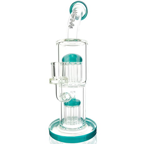 12" AFM Glass Double Arm Tree Perc Rig in Turquoise with Showerhead Perc, Bent Neck, Front View