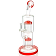 12" AFM Glass Double Arm Tree Perc Rig with Lip Stick Red Accents and Bent Neck