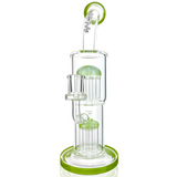 12" AFM Glass Double Arm Tree Perc Rig with Olive Accents and Bent Neck