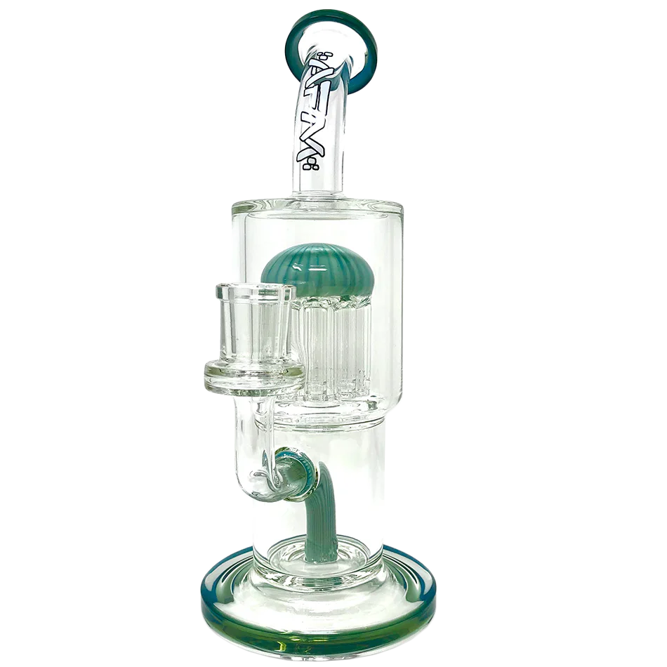 AFM 9" Groovy Tree Arm Perc Dab Rig with Bent Neck and Showerhead Perc, Front View