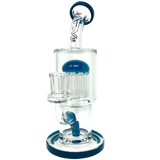 9" AFM Groovy Tree Arm Perc Dab Rig with blue accents and bent neck design, front view