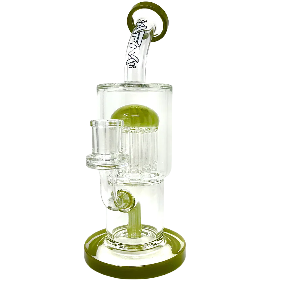 AFM 9" Groovy Tree Arm Perc Dab Rig with Bent Neck and Showerhead Perc, Front View