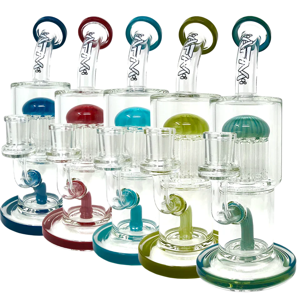 AFM Groovy Tree Arm Perc Dab Rigs in Assorted Colors with Bent Neck Design