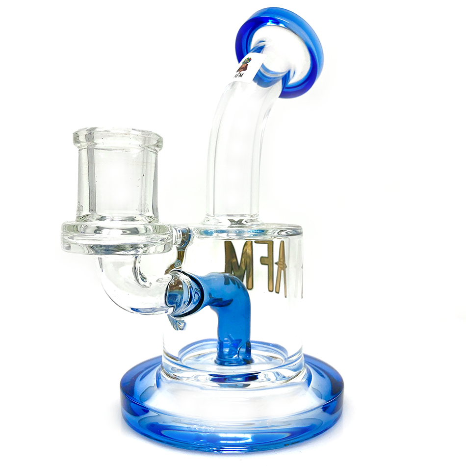 AFM 6.5" Killer Colored Glass Mini Dab Rig with Bent Neck and Blue Accents - Front View