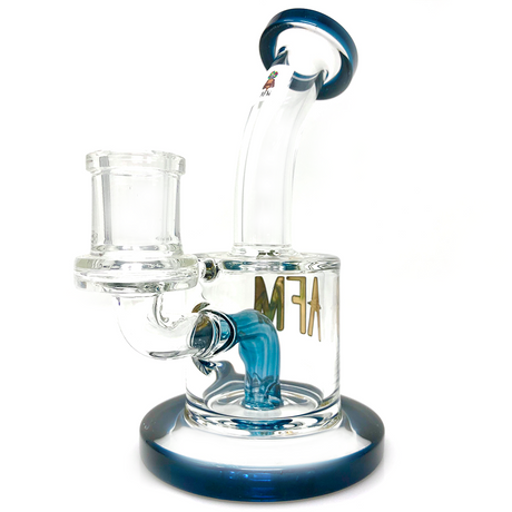 AFM 6.5" Killer Colored Glass Mini Dab Rig with Bent Neck and Blue Accents - Front View