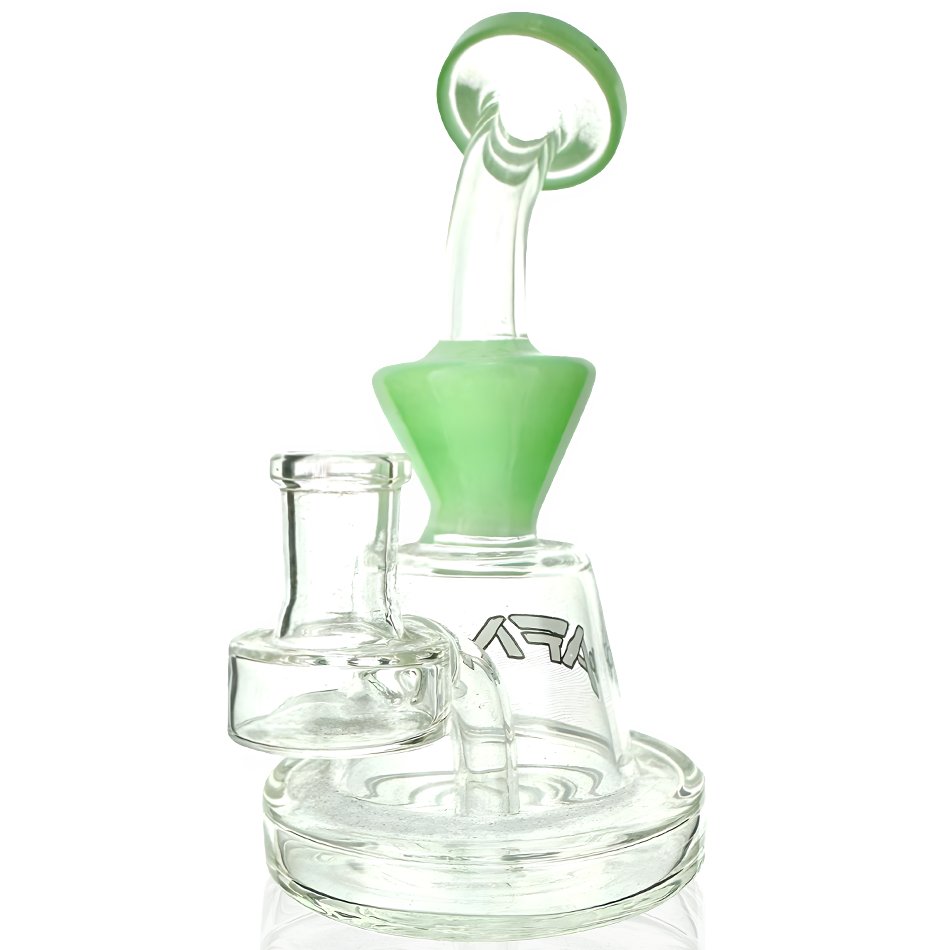 AFM Little Killer Mini Dab Rig with Bent Neck and Color Accents, Clear Borosilicate Glass, 14mm Female Joint