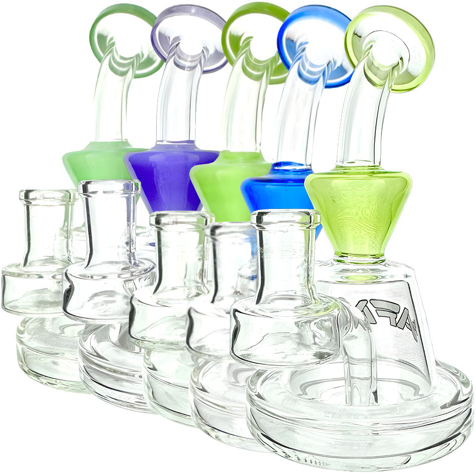 AFM Little Killer Mini Dab Rigs with Bent Necks and Color Accents, Front View