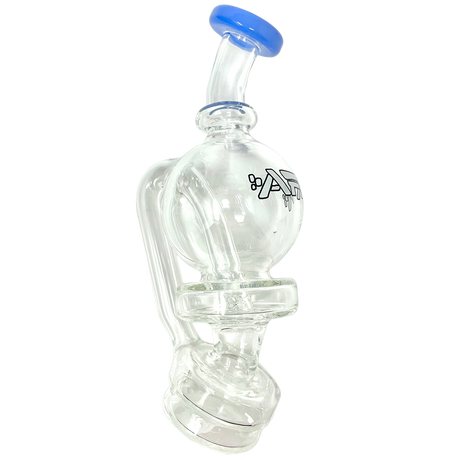 6" AFM Puffco Peak Ball Attachment with blue accent, clear borosilicate glass, side view