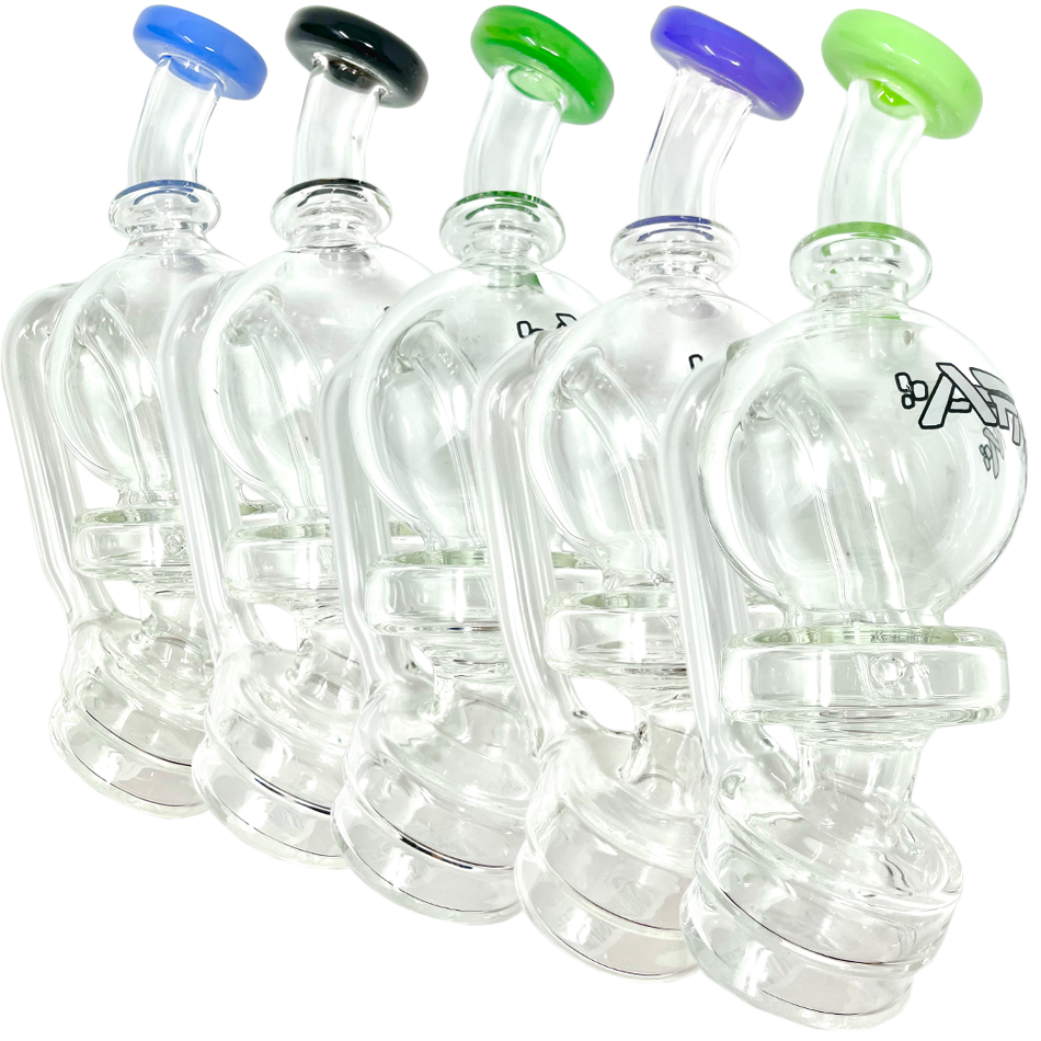 AFM Puffco Peak Ball Attachments with Bent Neck in Borosilicate, 14mm, Colored Glass Tops