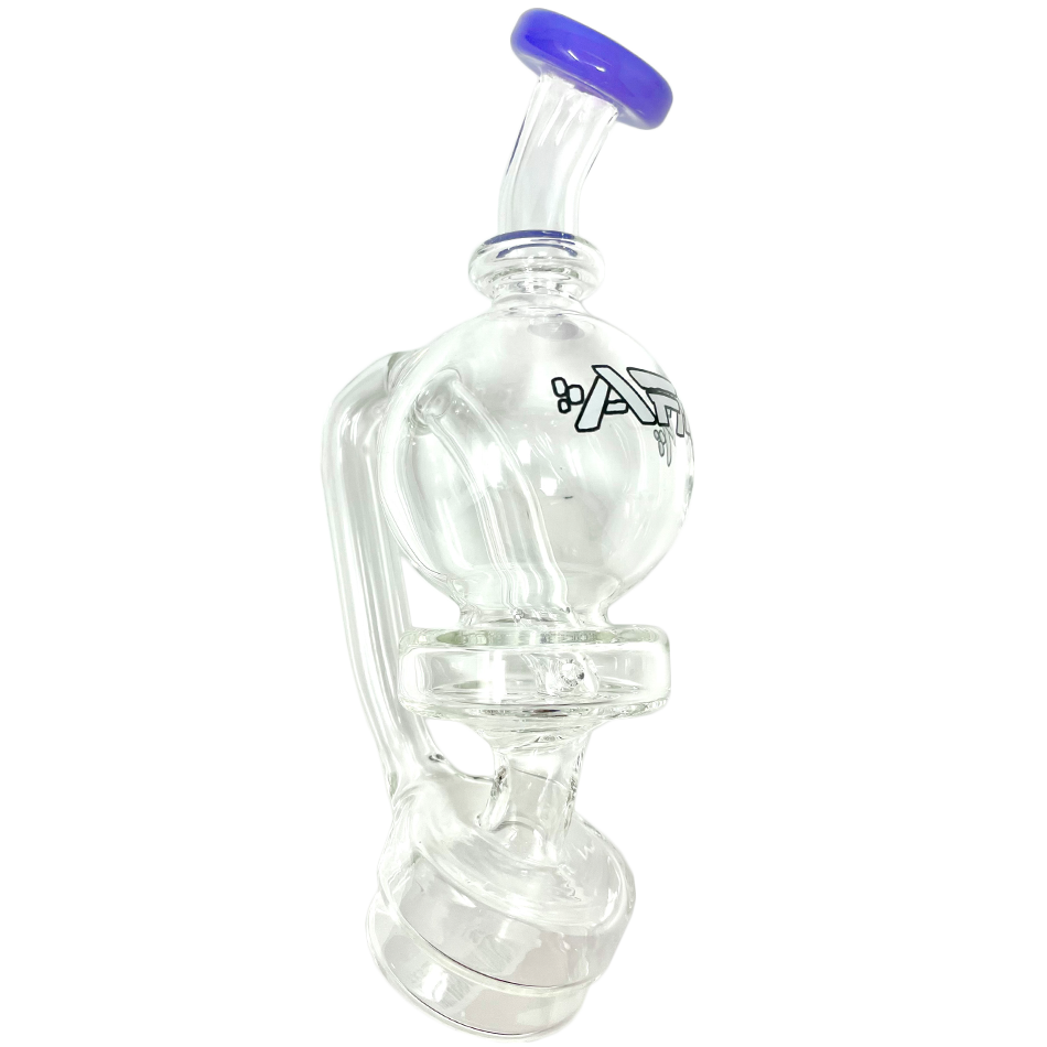 6" AFM Puffco Peak Ball Attachment with Bent Neck and Colored Glass Top, Side View