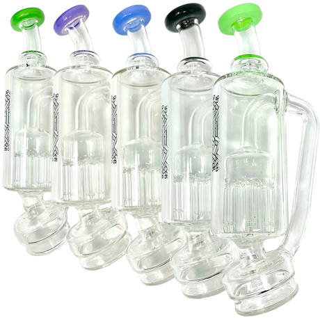 AFM Puffco Peak Arm Attachments in white, angled view showcasing bent necks and 14mm joints