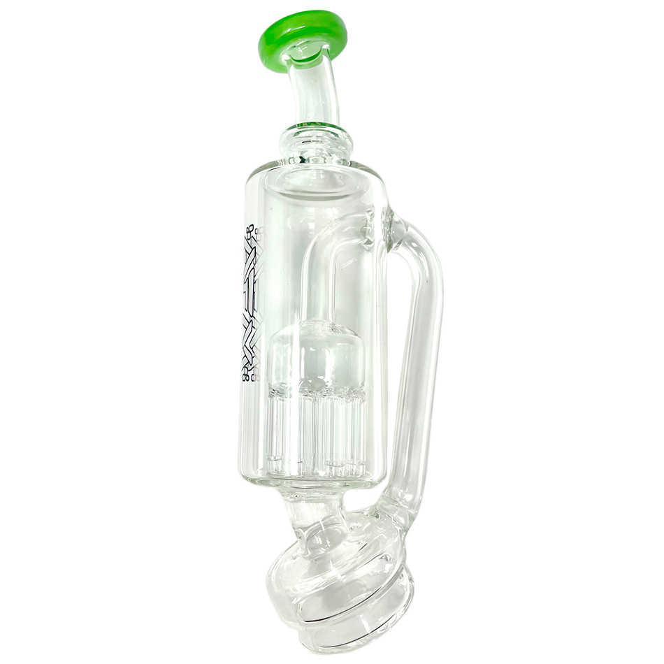 6" AFM Puffco Peak Arm Attachment in white, 14mm bent neck design, clear glass, side view