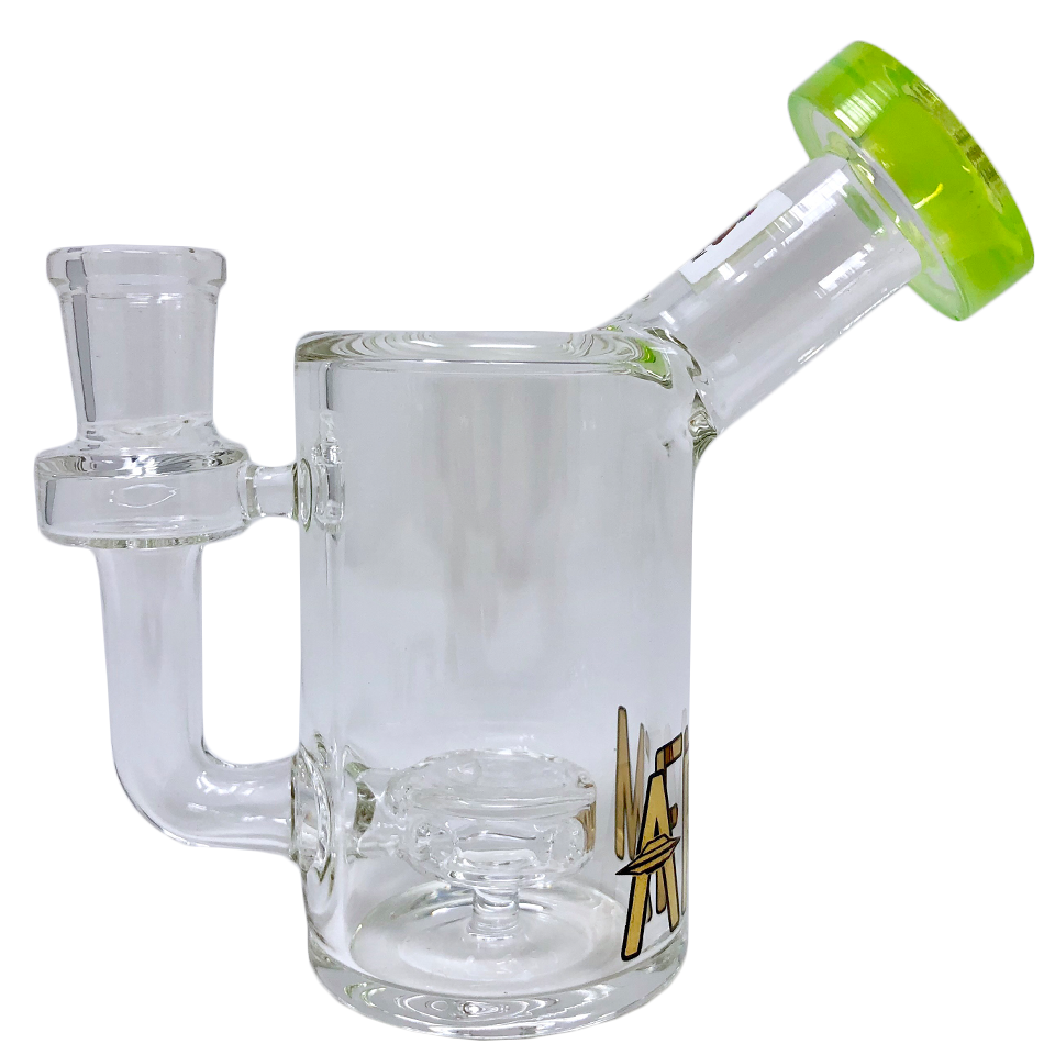 AFM 5.5" Tiny Can Glass Mini Dab Rig with Showerhead Perc and Green Accents - Side View