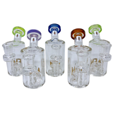 AFM Tiny Can Glass Mini Dab Rigs in various colors with Showerhead Perc, front view on white background