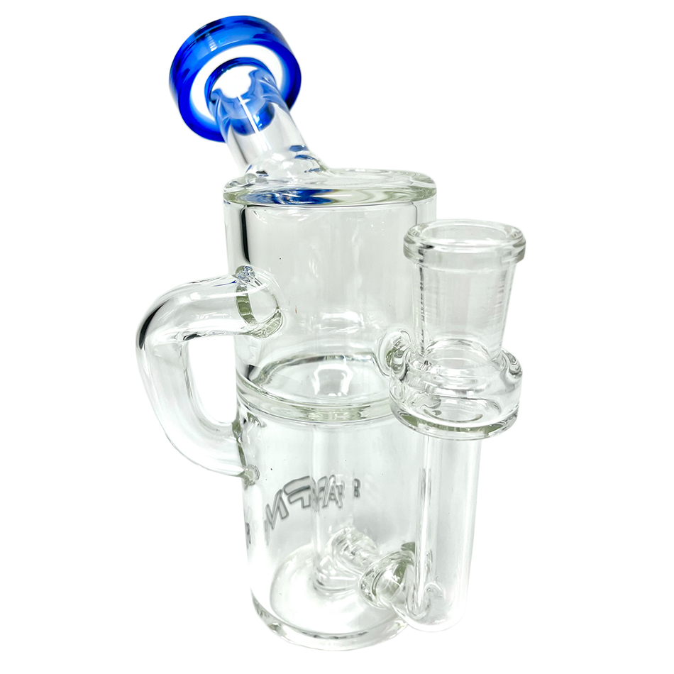 AFM 5.5" Power Can Clear Glass Mini Dab Rig with Blue Accents and Recycler Design