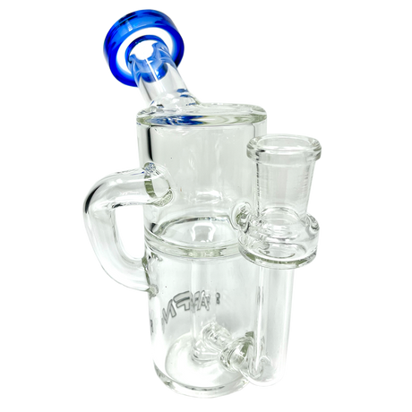 AFM 5.5" Power Can Clear Glass Mini Dab Rig with Blue Accents and Recycler Design