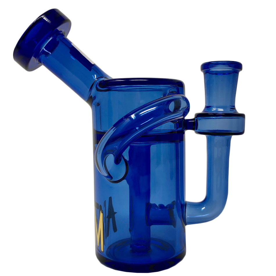 AFM 5.5" Power Can Mini Dab Rig in blue with recycler design, side view on white background