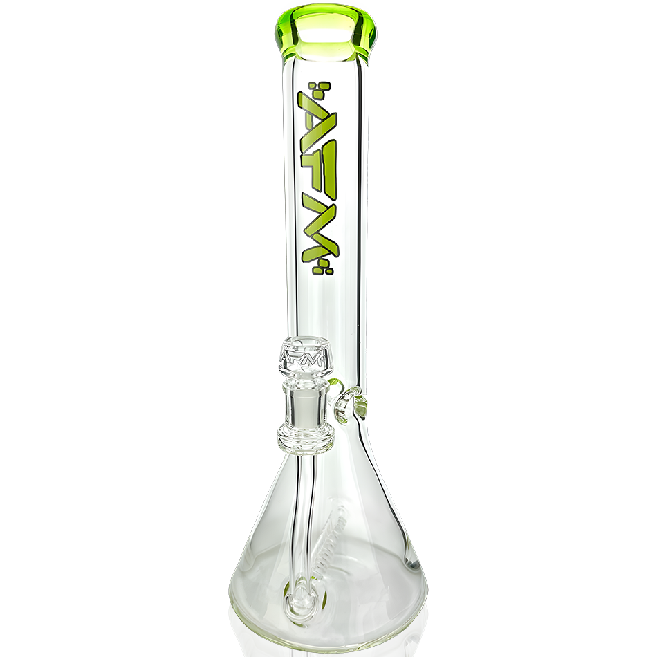 AFM Glass 13" Beaker Bong with Inline Perc and Lime Colored Lip, 9mm Thick Borosilicate Glass