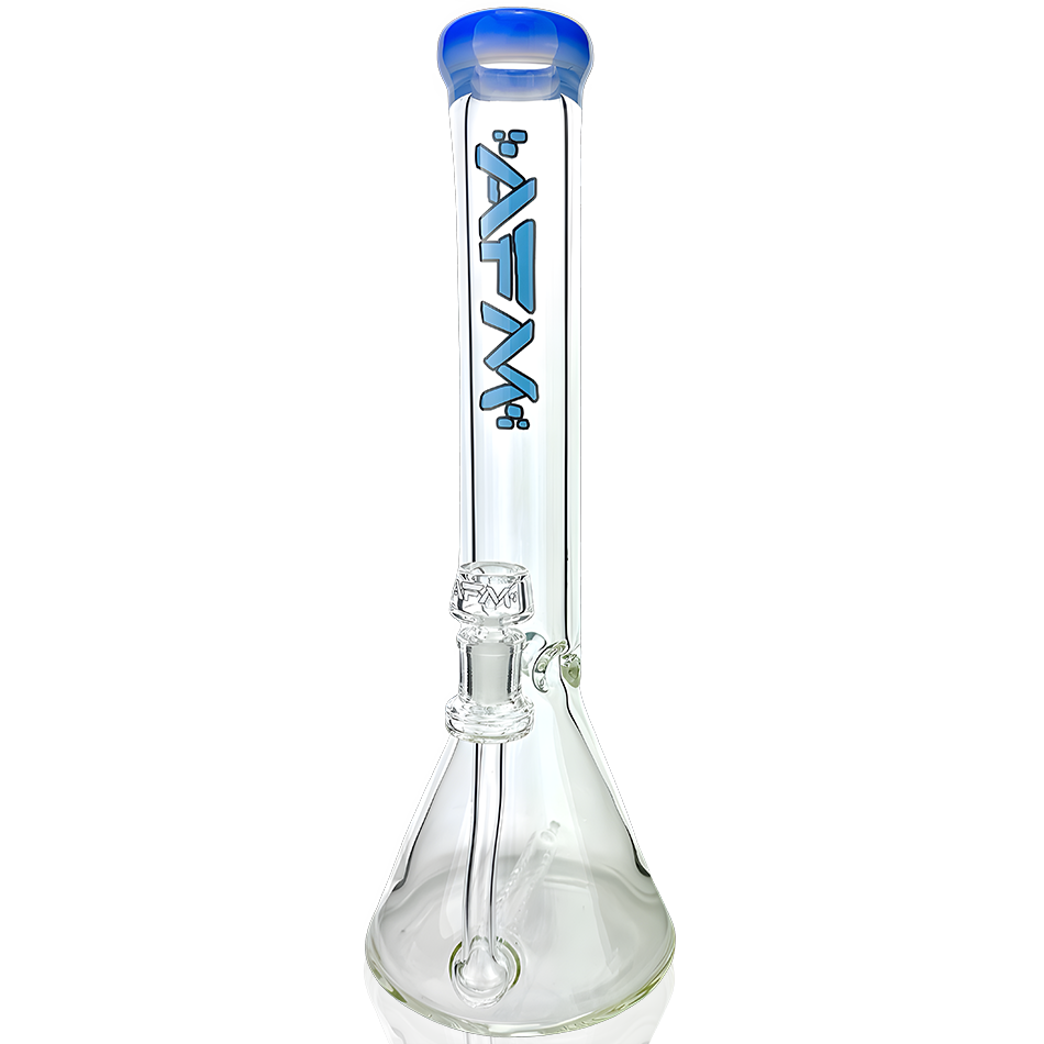 13" AFM Glass Beaker Bong with Inline Perc and Jade Blue Colored Lip - Front View