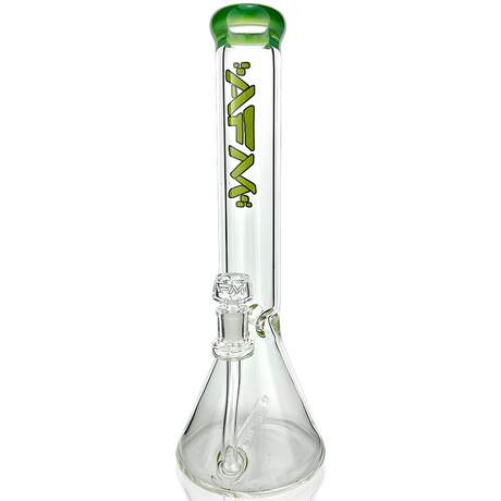 AFM Glass 13" Beaker Bong with Inline Perc and Forest Green Colored Lip, Front View