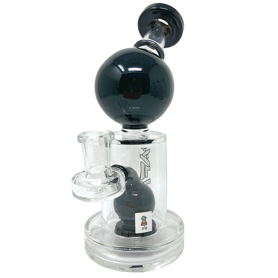 AFM 8" Bubble Head Glass Dab Rig with Bent Neck and Showerhead Perc, Front View