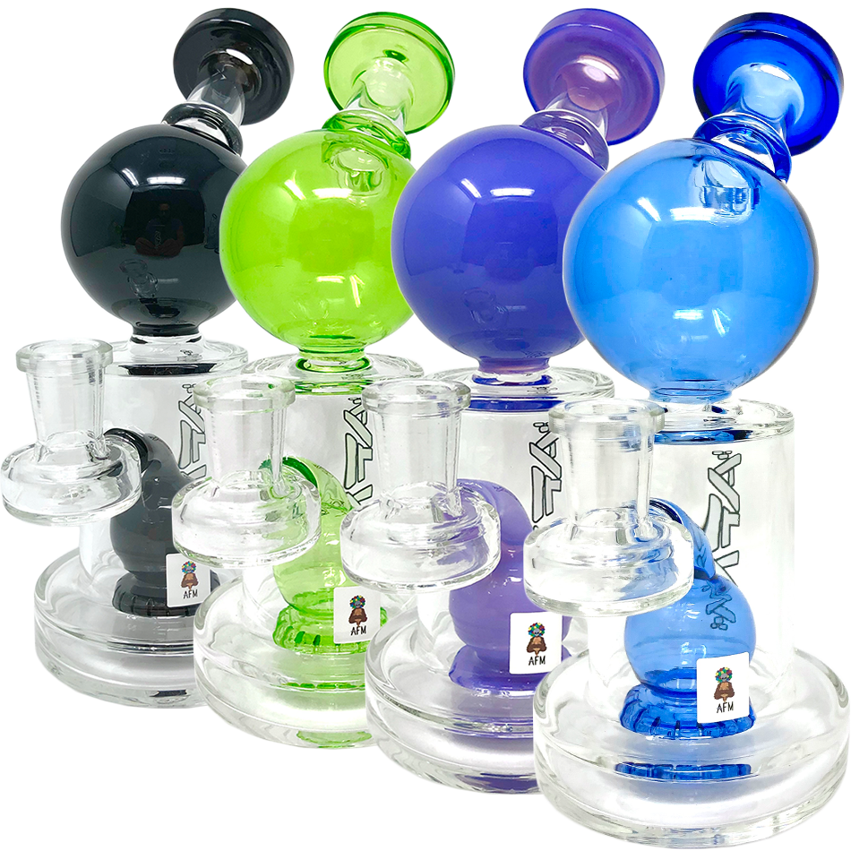 AFM 8" Bubble Head Glass Dab Rigs with Color Accents and Showerhead Perc, Front View