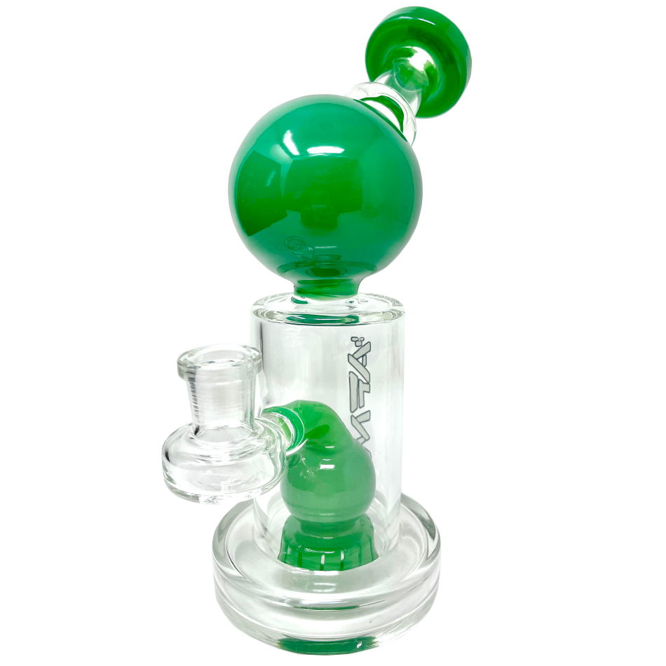 8" AFM Bubble Head Glass Dab Rig with Showerhead Perc and Bent Neck, Front View