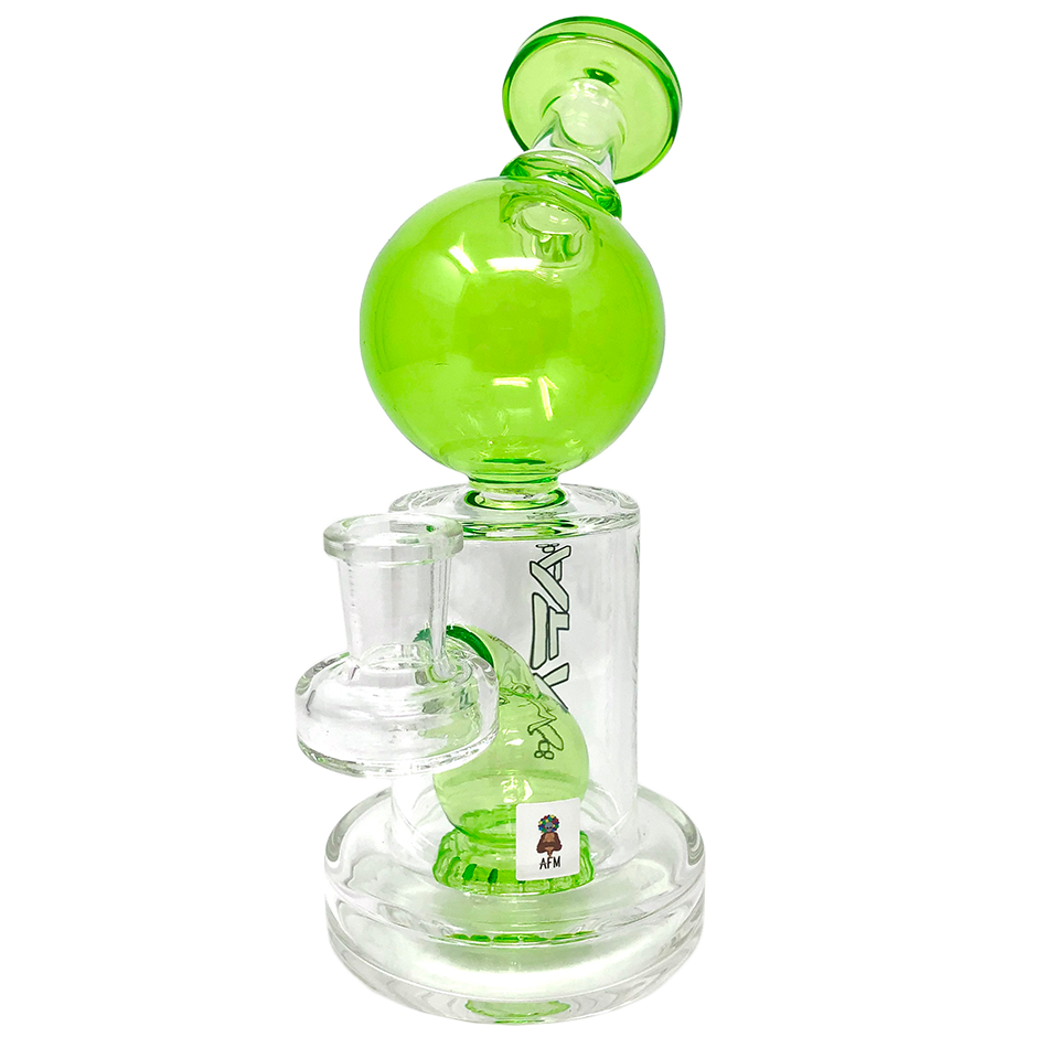 8" AFM Bubble Head Glass Dab Rig with Showerhead Perc and Bent Neck in Green