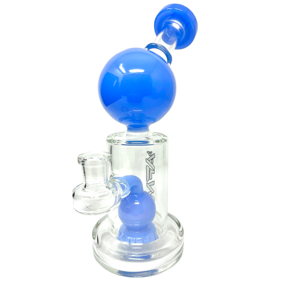 8" AFM Bubble Head Glass Dab Rig with Showerhead Perc and Bent Neck, Front View on White