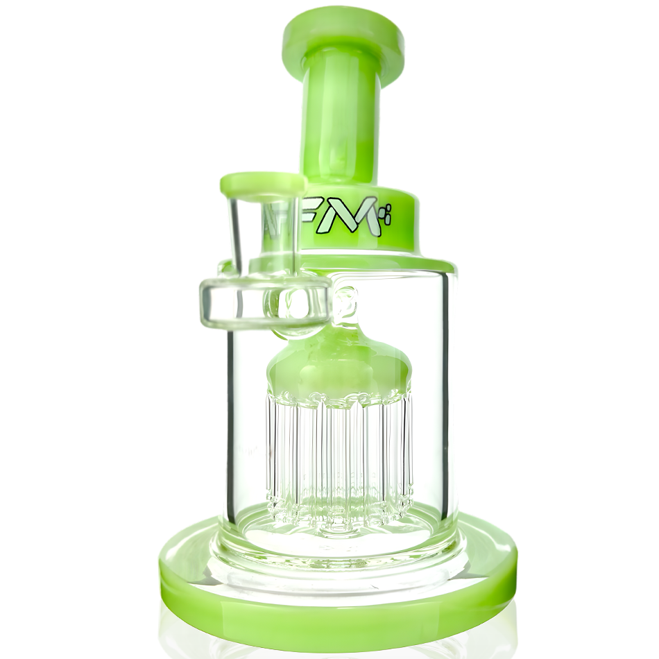 7" AFM Glass Dab Rig with Eight Arm Perc, Bent Neck, and Female Joint - Front View