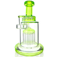 7" AFM Glass Dab Rig with Eight Arm Perc, Bent Neck, and Green Accents - Front View