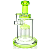 7" AFM Glass Dab Rig with Eight Arm Perc, Bent Neck, and Green Accents - Front View