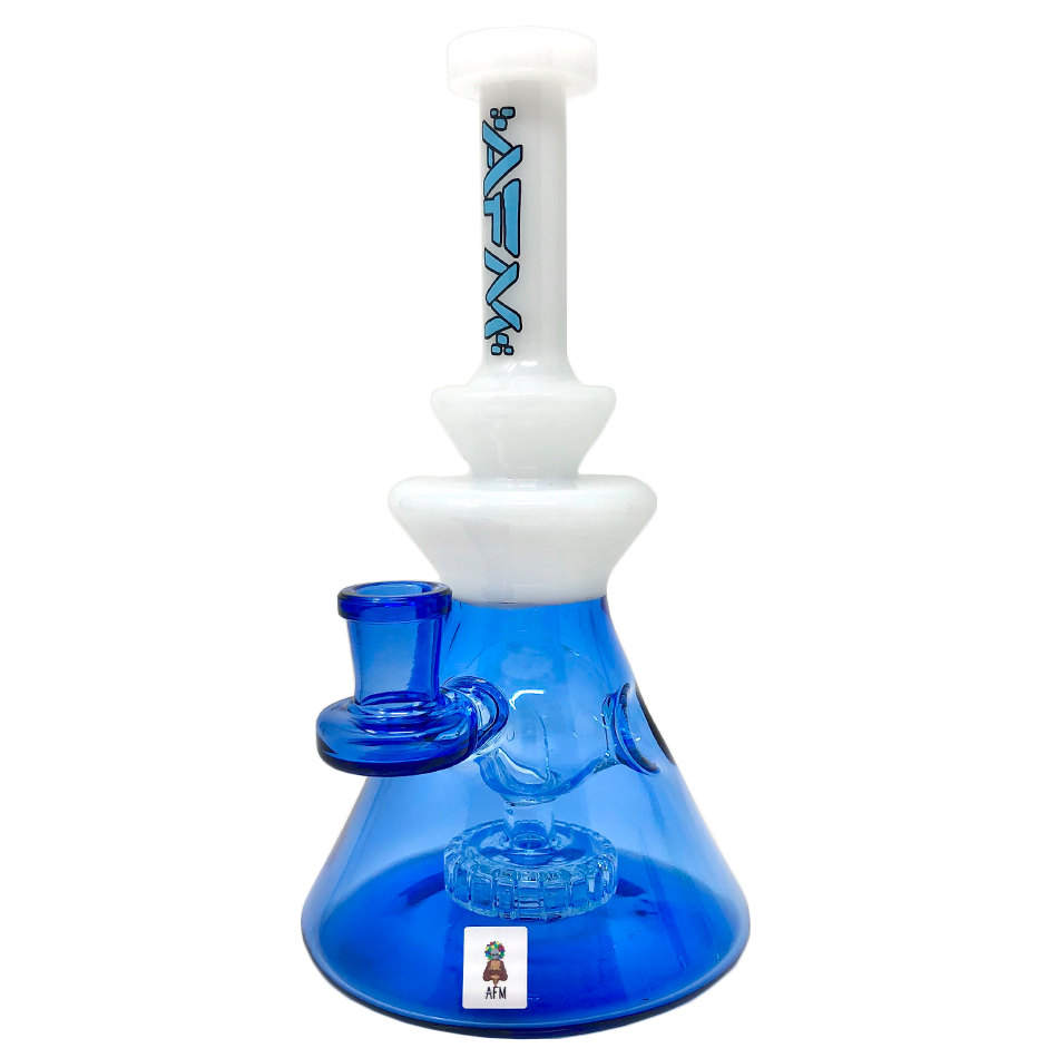 8" AFM Swiss Pyramid Color Glass Dab Rig with Showerhead Perc, Front View on White Background