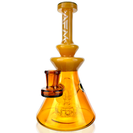 8" AFM Swiss Pyramid Glass Dab Rig in Amber, Front View with Showerhead Perc