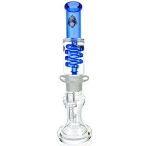 14" AFM Glass Bong with Showerhead Perc and Blue Freezable Coil, Front View on White Background