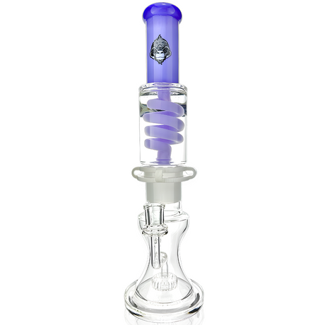 AFM Glass 14" Showerhead Perc Bong with Purple Freezable Coil, Front View on White Background