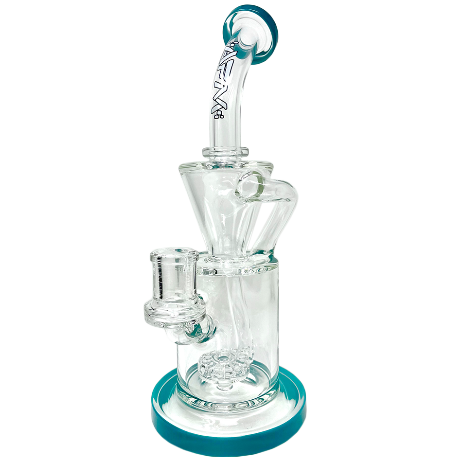 10.5" AFM Glass Drain Incycler Dab Rig with Showerhead Perc and Blue Accents - Front View