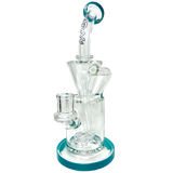 10.5" AFM Glass Drain Incycler Dab Rig with Showerhead Perc and Blue Accents - Front View