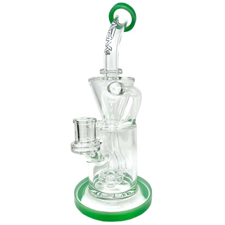 AFM Glass 10.5" Incycler Dab Rig with Showerhead Perc and Green Accents - Front View