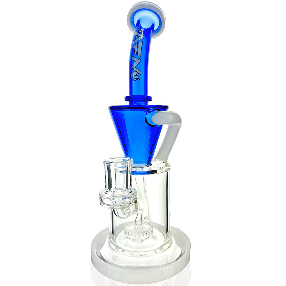 AFM 10" Drain Incycler Dab Rig in Blue & Clear with Quartz Banger & Carb Cap